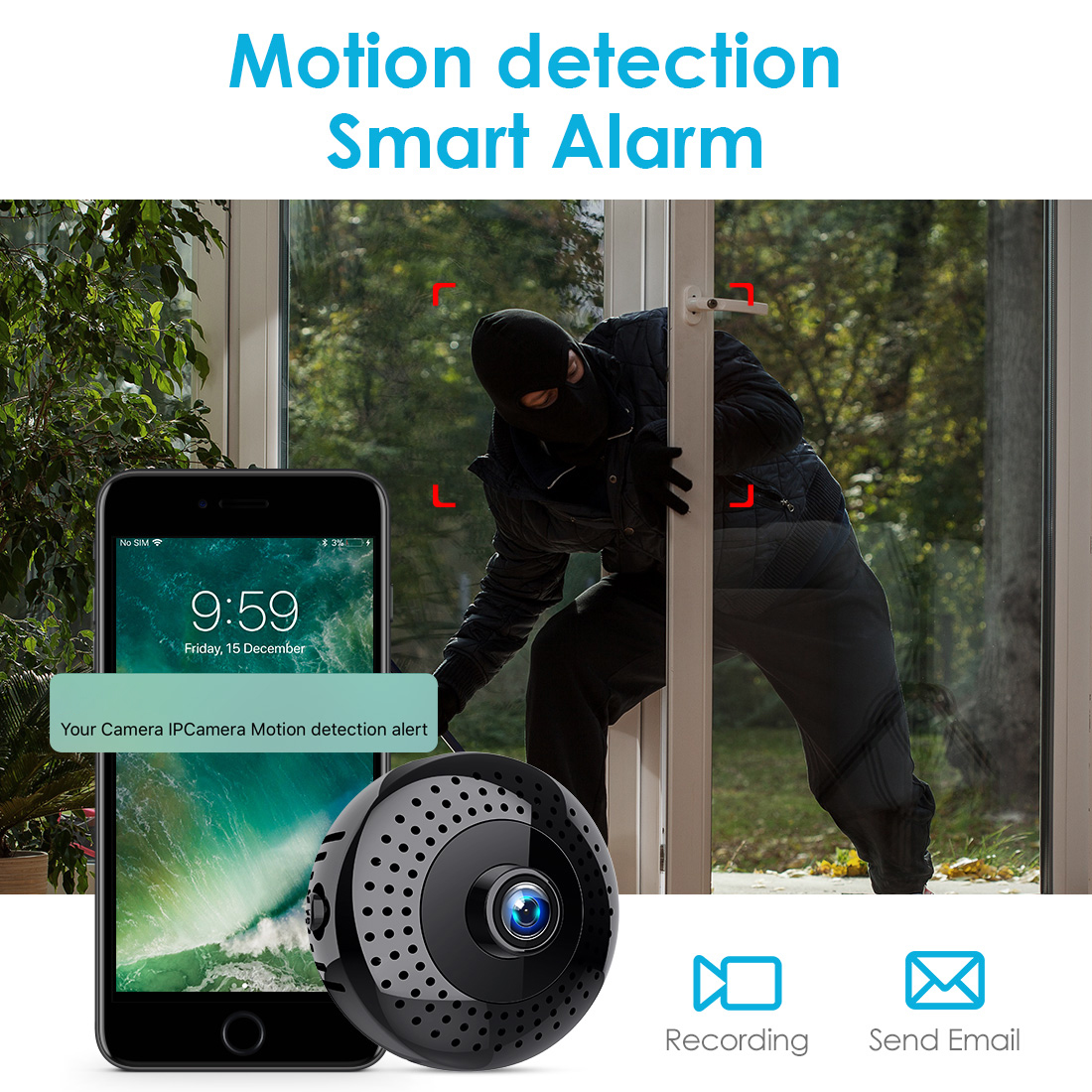 Mini telecamera spia Wi-Fi L27 con rilevamento intelligente del movimento, registrazione automatica e notifiche istantanee sullo smartphone per la sicurezza domestica